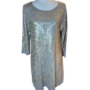 Soft Surroundings Caity Jersey Knit Gray with Silver Sequins Dress